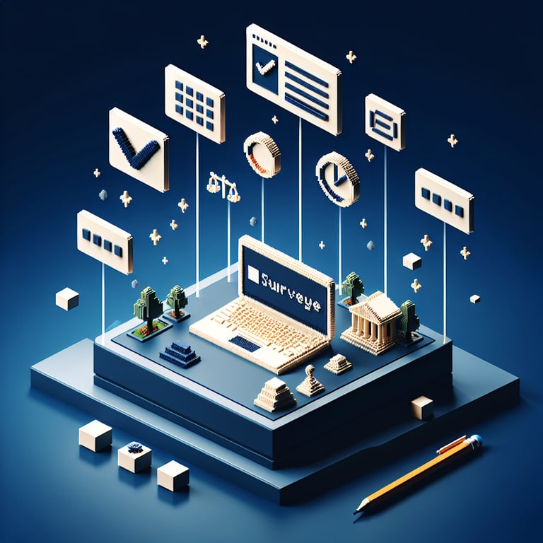 Creative 3d voxel art illustrating university event survey interface