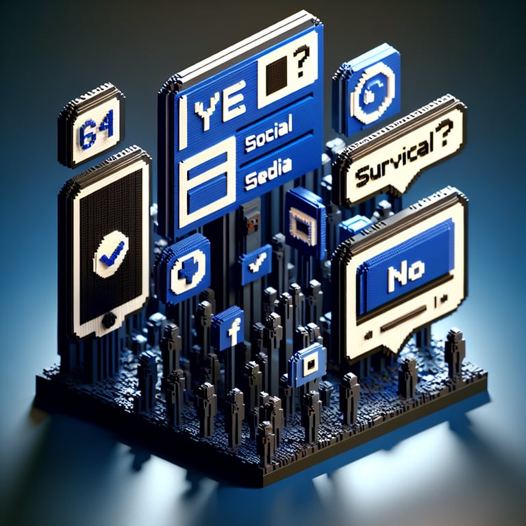 Creative 3D voxel scene showing social network feedback with binary responses