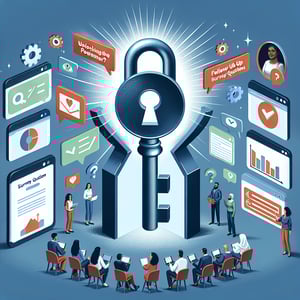 Illustration depicting the use of Webinar Follow Up survey questions for improved engagement and retention.