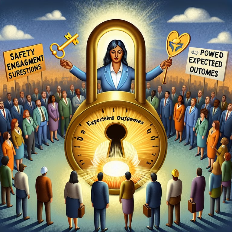 Illustration depicting key strategies and expected outcomes of Safety Engagement survey questions.