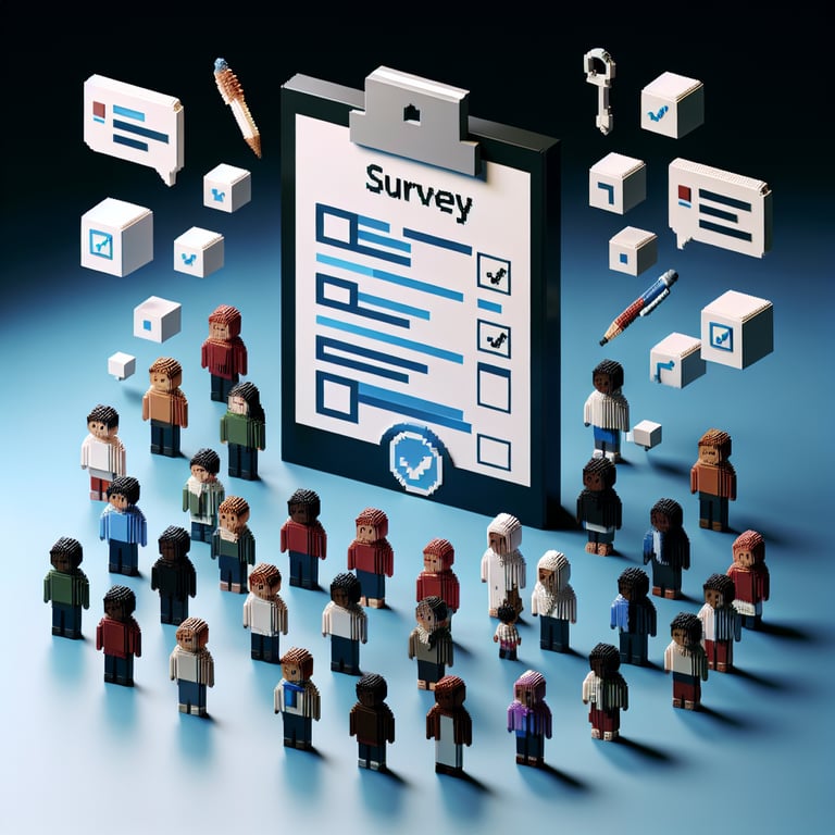 Stylized 3D voxel illustrating digital child labor survey collection