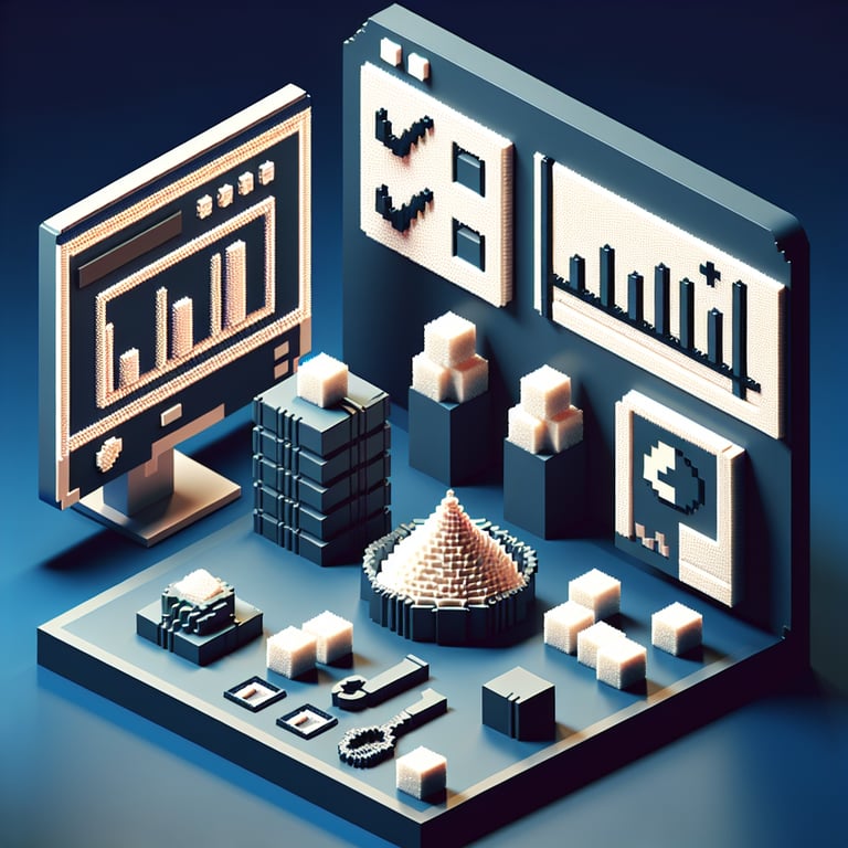 Colorful 3D voxel art showcasing a sugar consumption questionnaire