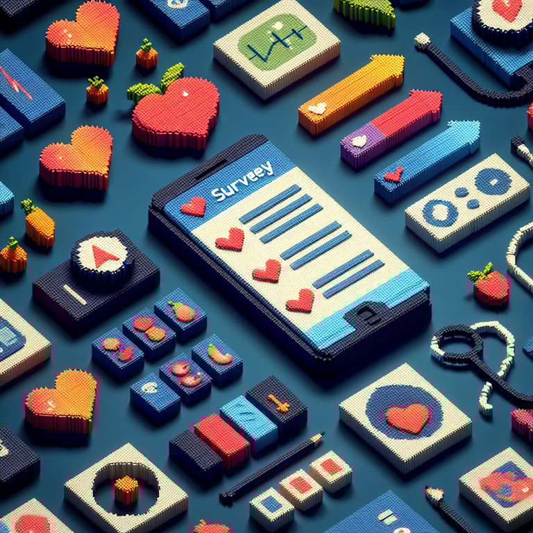 3D voxel art showcasing a virtual health screening questionnaire