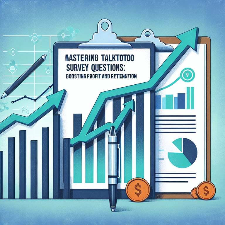 Illustration demonstrating how mastering Talktobo survey questions can boost profit and retention.