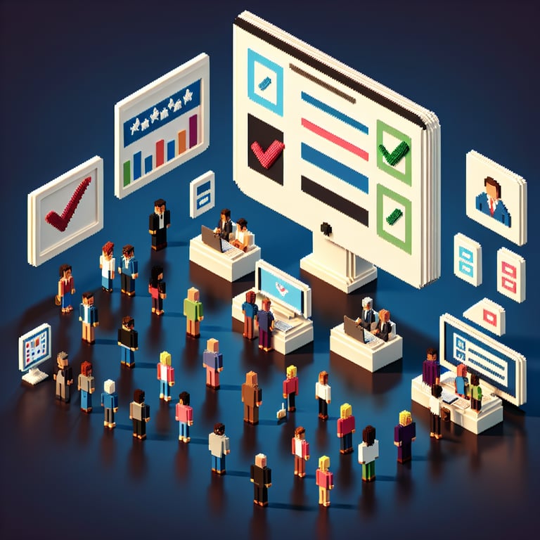 Stylized 3D voxel illustration of digital democracy feedback