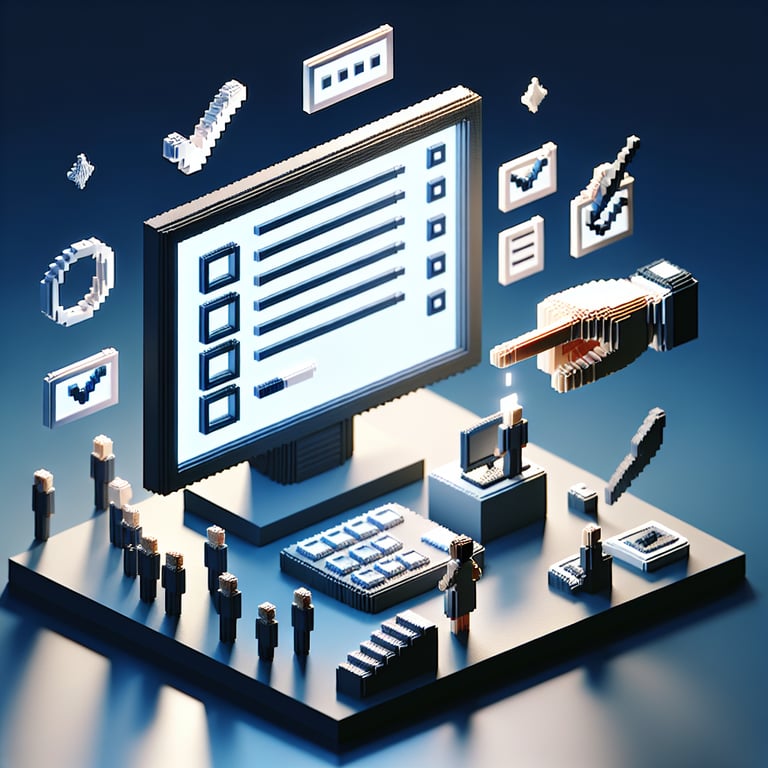 Artistic 3D voxel of an online accounting Chapter 2 questionnaire exploration
