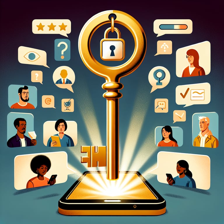 Illustration depicting the power of unlocking user insights through App Feedback survey questions.