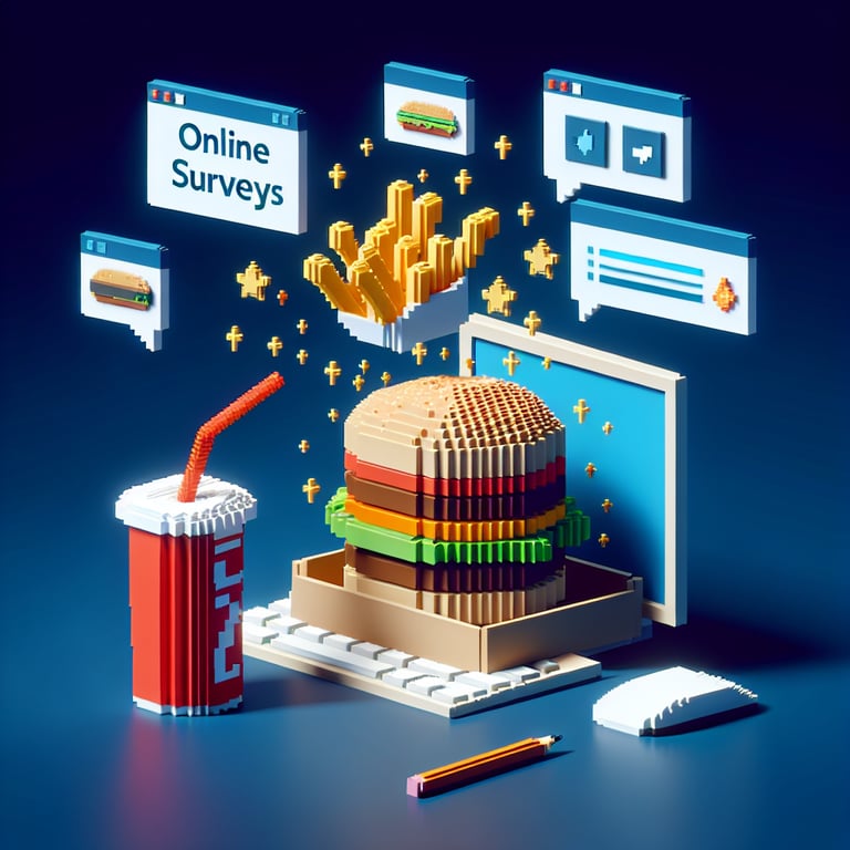 Artistic 3D voxel depiction of fast food survey feedback