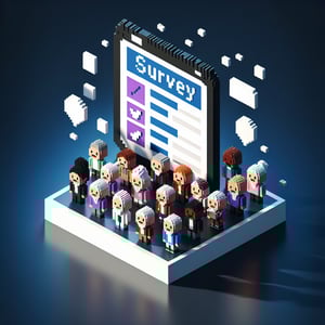 3D voxel art depicting online surveys, symbolizing nursing home state survey questions.