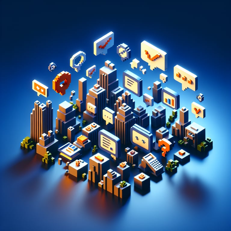 Artistic 3D voxel illustrating customer feedback survey process