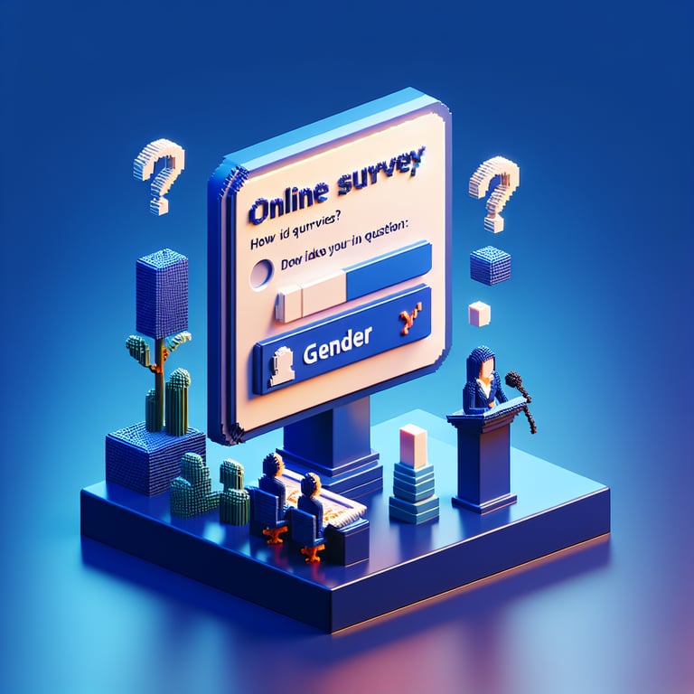 Artistic 3D voxel art showcasing diverse gender question survey design