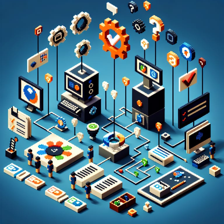 Artistic 3D voxel showcasing online IT transformation survey analytics