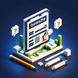 3D voxel art depicting the concept of national achievement survey model question paper in English.