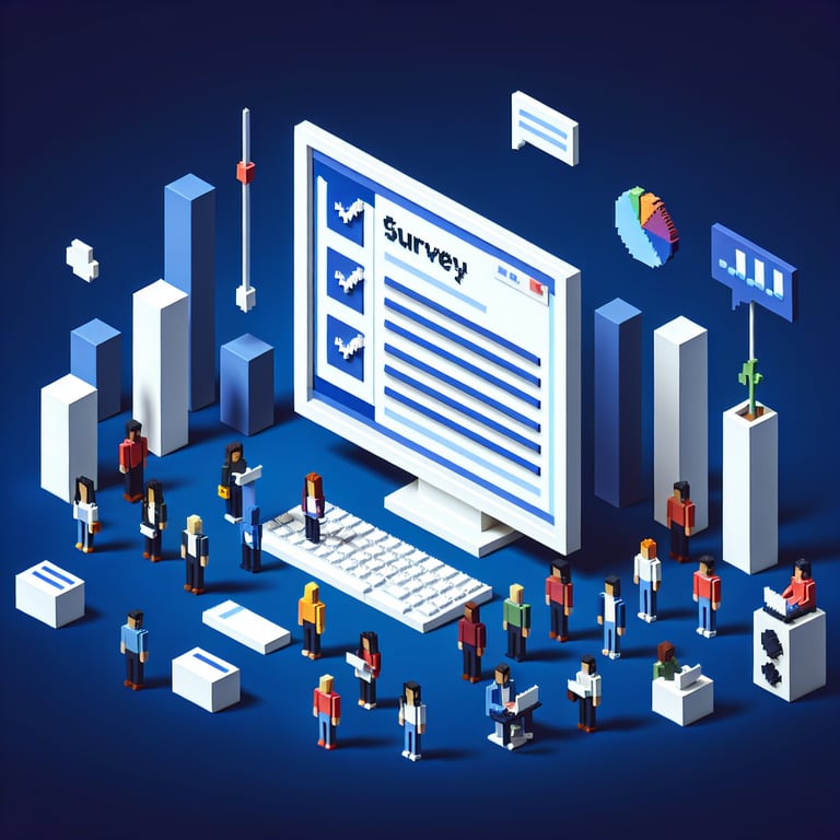 Artistic 3D voxel design showcasing inclusive demographic questions in a survey
