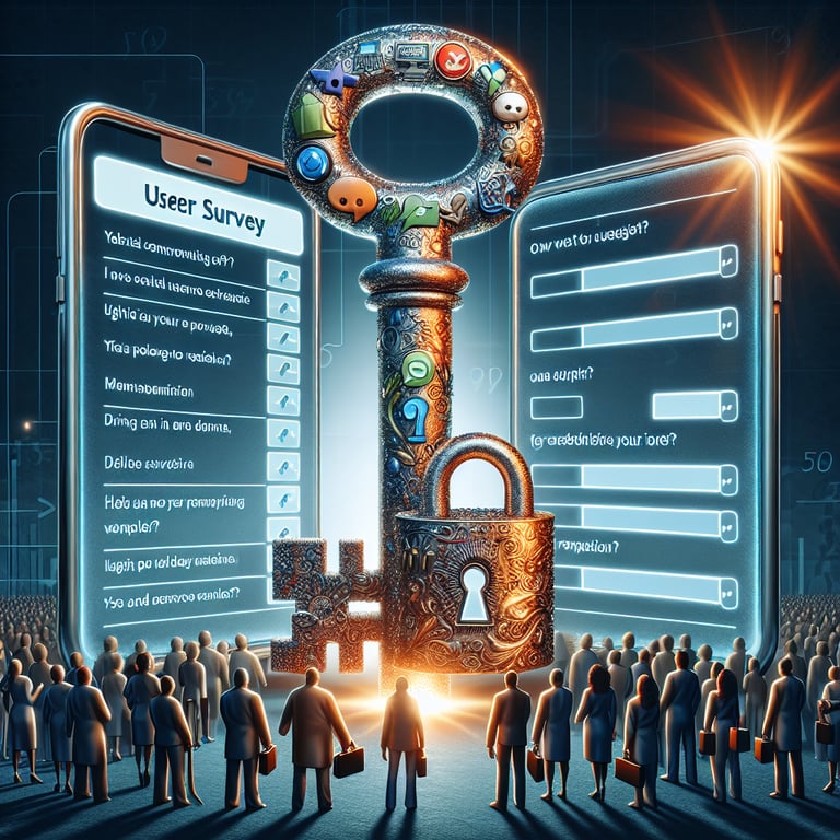 Illustration showcasing the concept of unlocking power through Website Redesign User survey questions.