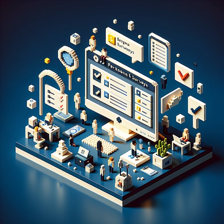 Creative 3D voxel illustrating user profile research and engagement
