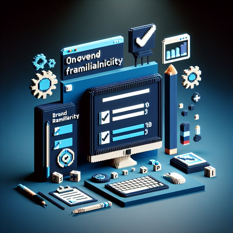 Artistic 3D voxel art illustrating brand familiarity evaluation