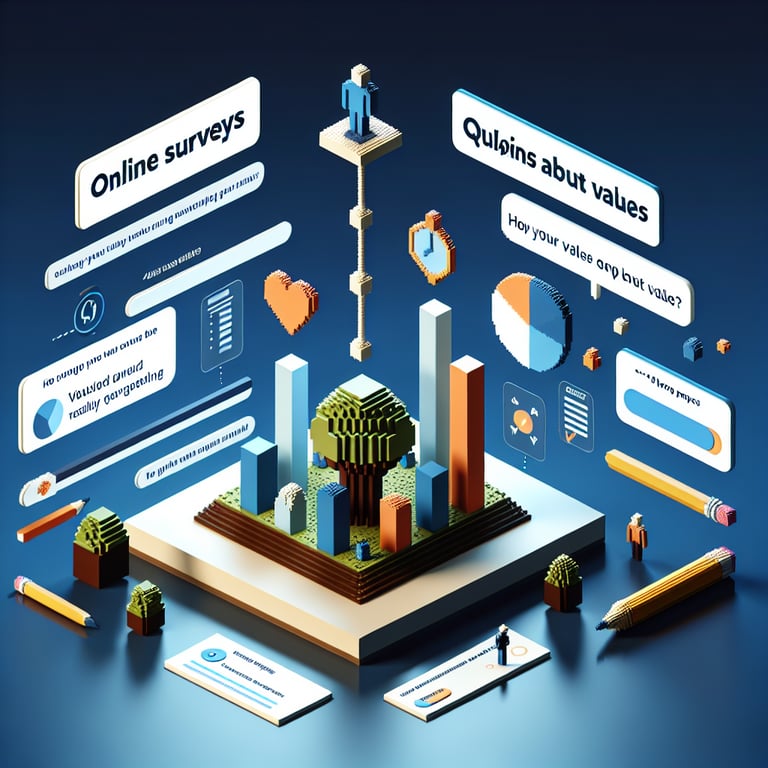 Artistic 3D voxel illustrating values-based questionnaire
