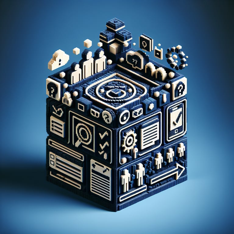 Artistic 3D voxel art of learning progress blocks, symbolizing employee training feedback survey