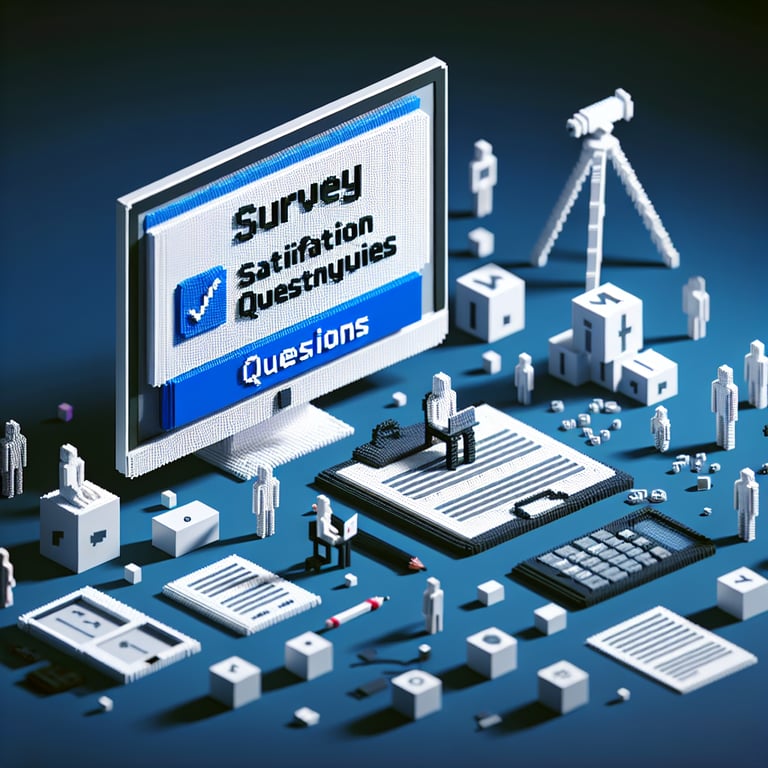 3D voxel art illustrating digital survey satisfaction metrics