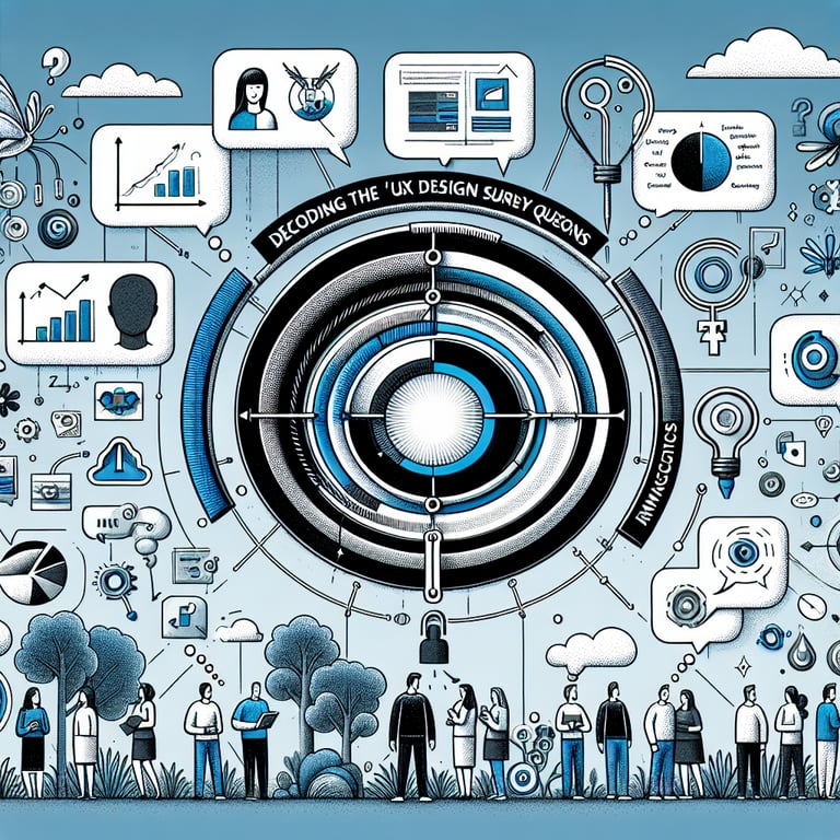 Illustration highlighting the process of decoding perfect UX Design survey questions for improved results.