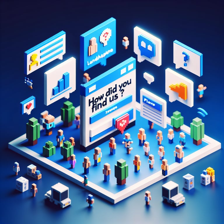 Artistic 3D voxel illustrating audience discovery trails for a how did you find us survey