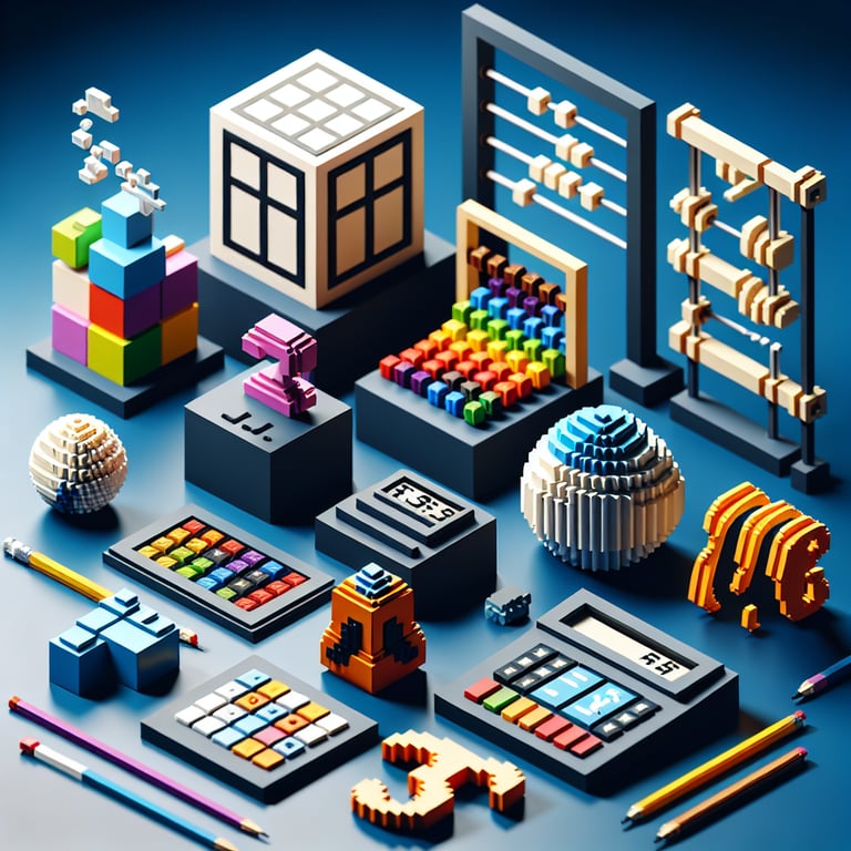 Voxel art of survey questions woven with math conventions