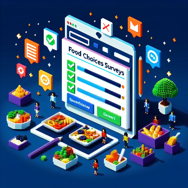 Artistic 3D voxel composition of online meal choice questionnaire visualization