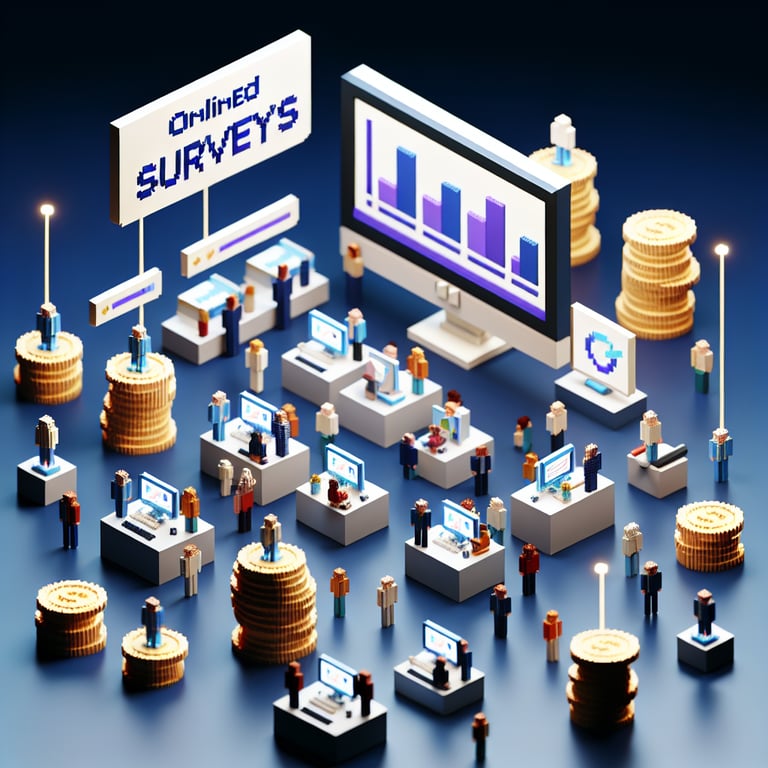 Artistic 3D voxel visualizing household earnings survey interface