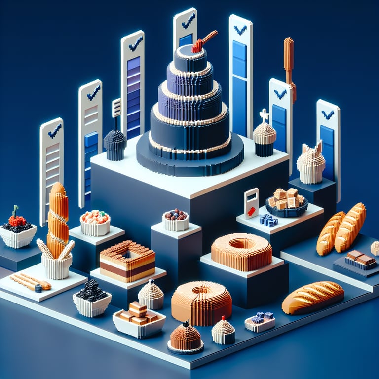 3D voxel art of a blocky croissant satisfaction poll floating in a doughy backdrop