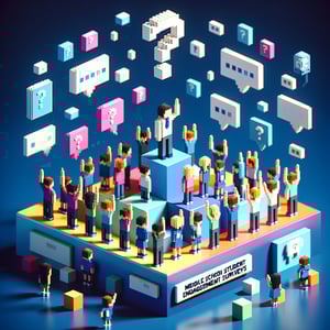 3D voxel art depicting online surveys, symbolizing middle school student engagement survey questions.
