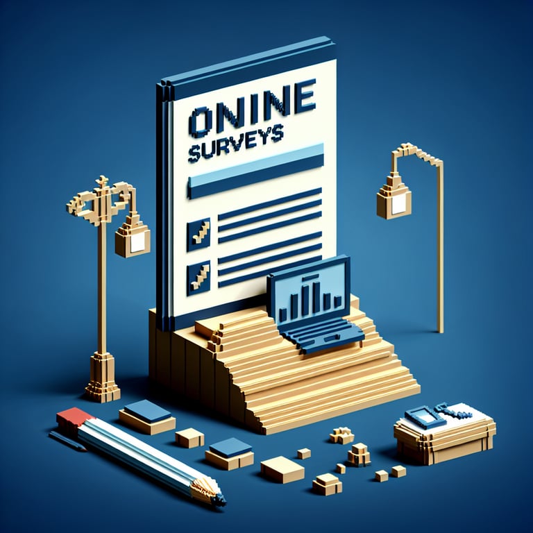 Artistic 3D voxel depiction of a digital bar poll interface in neon blue