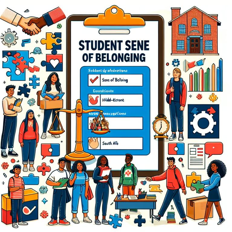 Illustration highlighting topics relevant to Student Sense of Belonging survey questions.