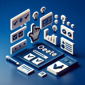3D voxel art depicting online surveys, symbolizing sample employee training needs survey questions.