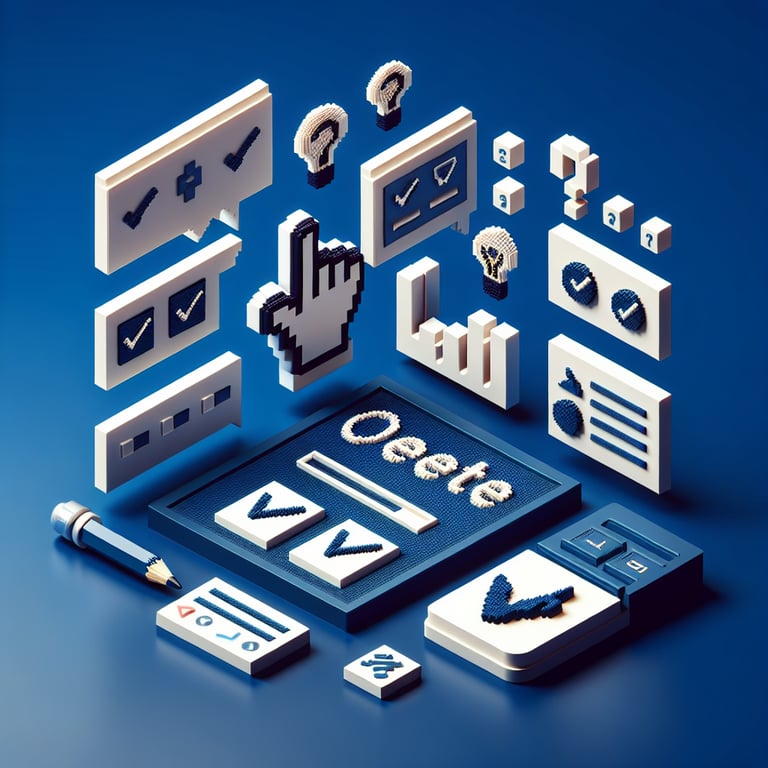 3D voxel art depicting online surveys, symbolizing sample employee training needs survey questions.