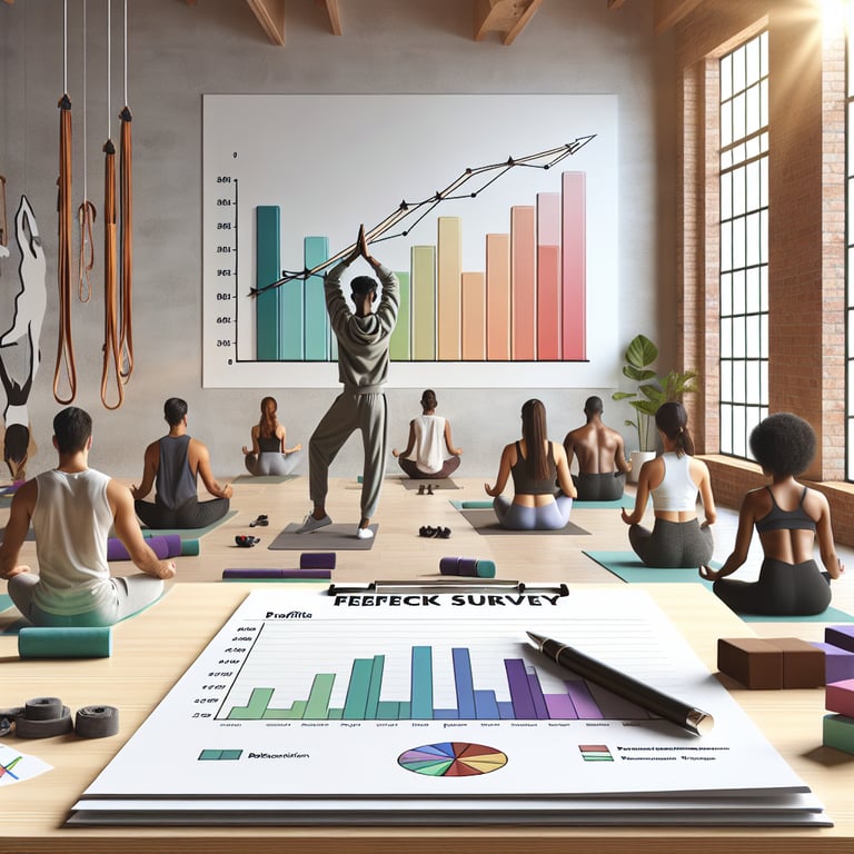 Illustration depicting the power of Yoga Studio Feedback survey questions for greater retention and profits.