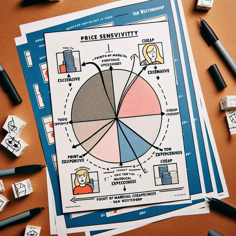 Illustration of Van Westendorp's Price Sensitivity survey questions in market research context.