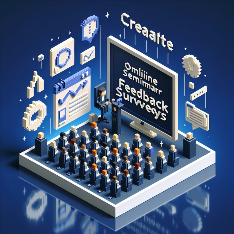Stylized 3D voxel scene illustrating seminar feedback question dynamics