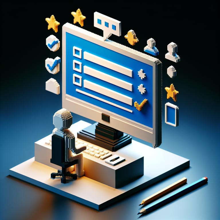 Artistic 3D voxel illustrating the feedback cycle in a performance survey