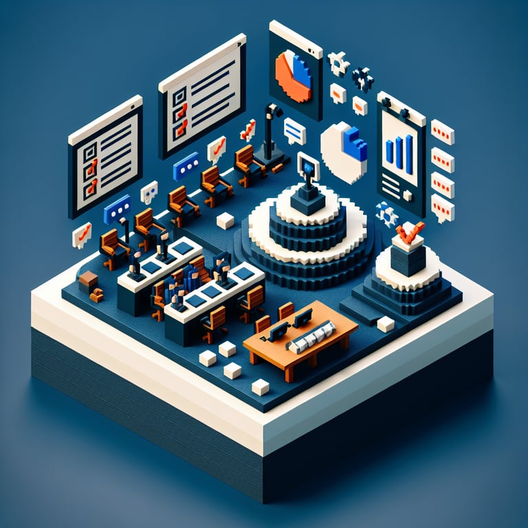 Creative 3D voxel representation of a meeting template survey tool