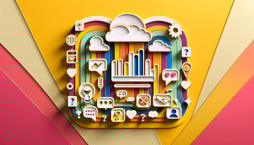 Paper-cut style illustration depicting live poll maker tools and audience engagement elements.