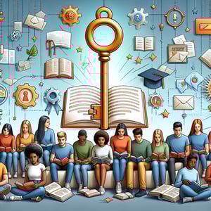 Unlocking Student Success illustration featuring Reading for Students survey questions