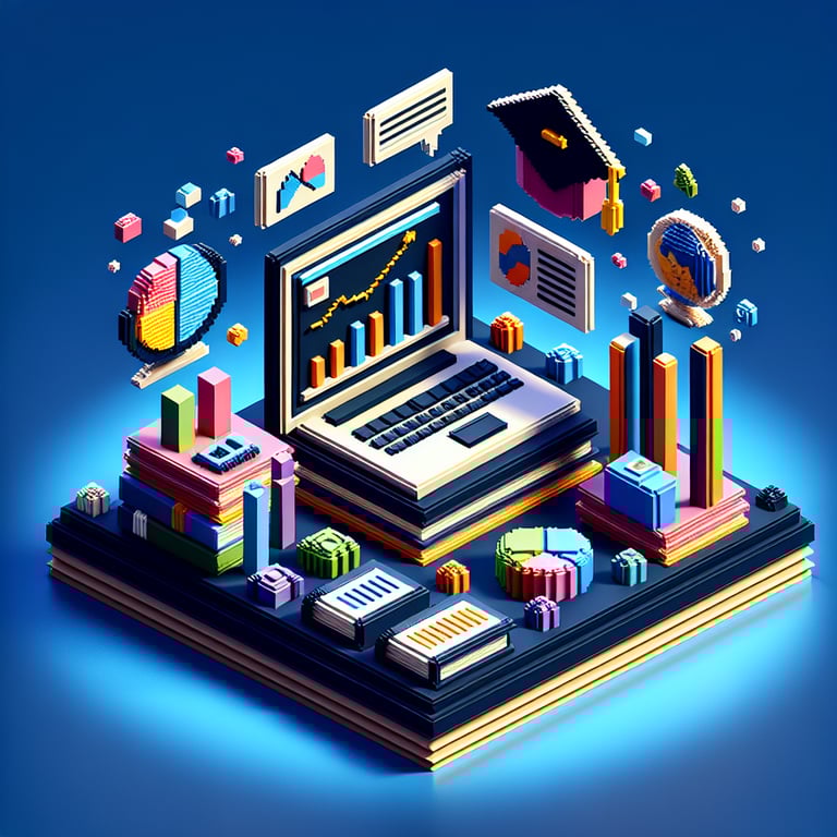 3D voxel art representing interactive educational program survey form