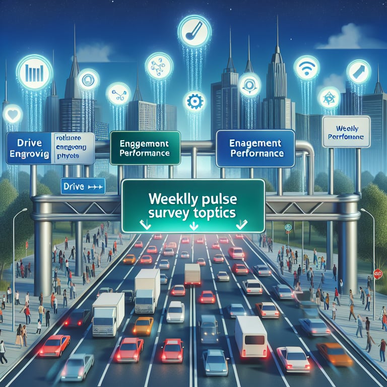 Illustration showing the concept of driving engagement and performance using relevant Weekly Pulse survey questions.