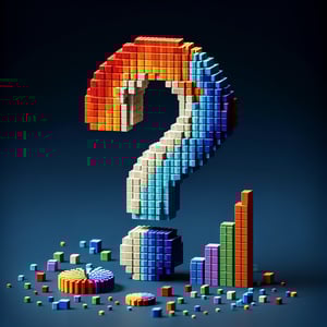 3D voxel art depicting online meeting culture surveys on a dark blue background.