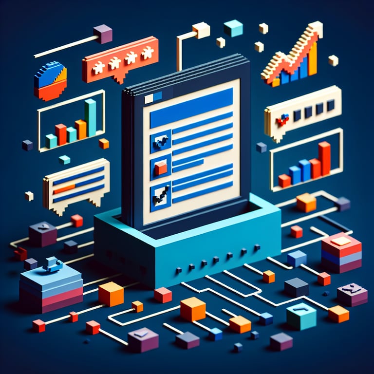 3D voxel art illustrating online child neglect survey, set against a dark blue background.