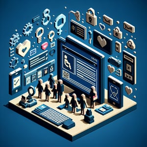 3D voxel art depicting an online survey on teen pregnancy problem, set against a dark blue background.
