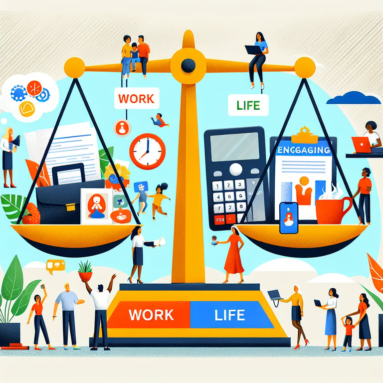 Illustration of engaging Work Life Balance Survey survey questions and topics.