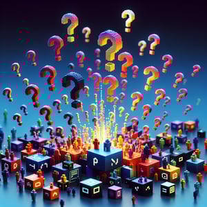 3D voxel art depicting online surveys, symbolizing digital citizenship survey questions.