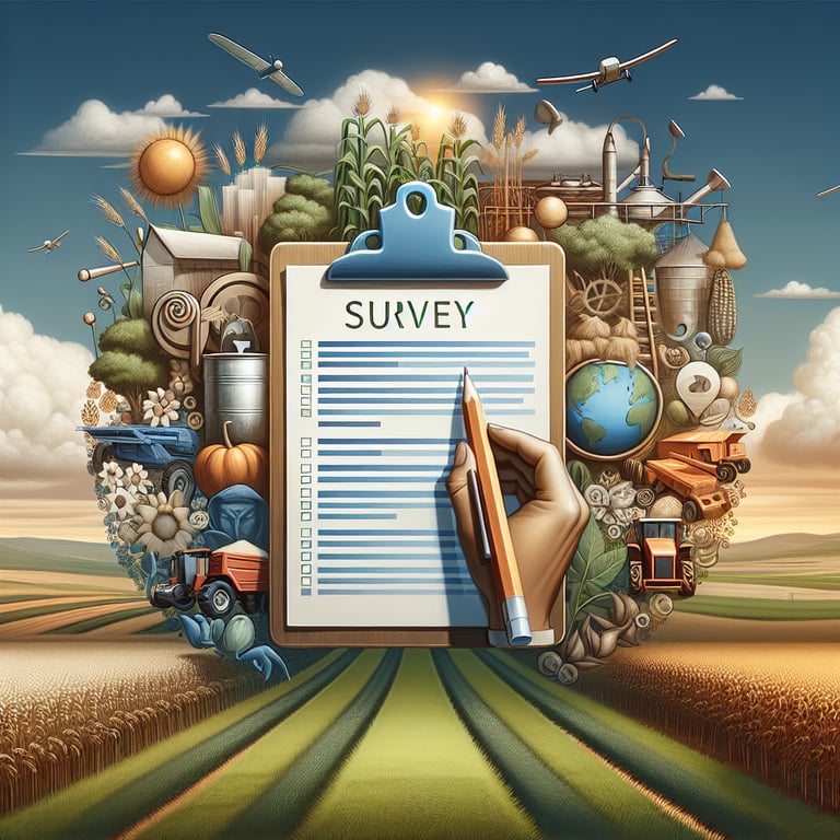 Illustration of agriculture survey questions exploring relevant topics in the field.